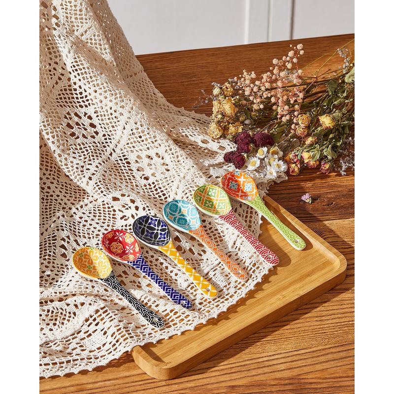 Metahom Ceramic Small Serving Spoons, Colorful Soup Spoon Set for