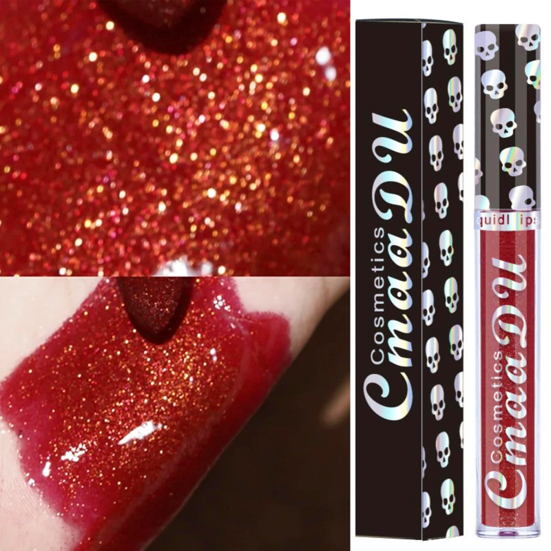 Glitter Lip Gloss, Red Lipgloss Lipstick, Plumping Metallic Sparkly Diamond