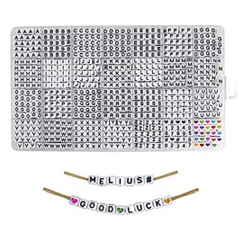 Melius - Cuentas acrílicas cuadradas con letras, 1120 piezas de 6 x 6 mm en orden alfabético A-Z con números, cuentas de corazón en cubo de colores para hacer joyería, collares, llaveros, pulseras DIY