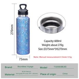 Boundless Voyage Insulated Water Bottle Titanium Vacuum Water Bottle Reusable and Leak-Proof Drinkware for Gym School Office Travel Outdoor (Large Blue)