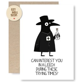 MOSSSH Retro Get Well Card for Women, Get Well Soon Card for Men, Get Better Gifts, Surgery Recovery Gifts, Classic Plague Doctor, Greeting Card with Envelope and Sticker