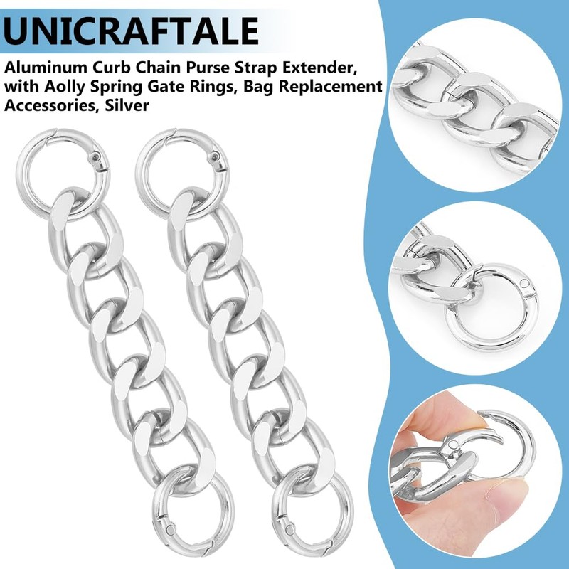 UNICRAFTALE About 2Pcs 4.25" Purse Extender Chain Silver Bag Extender