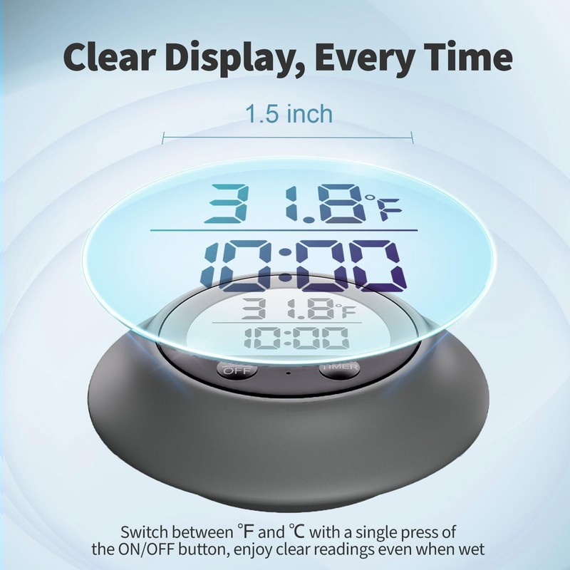 Silicone Cover Ice Bath Thermometer with Timer, Waterproof Floating Water