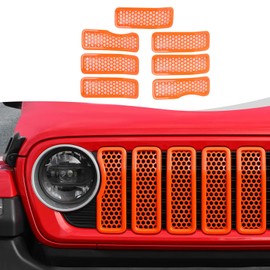 SQQP Front Grill Insert Mesh Grille Inserts Cover Kit 7Pcs Compatible with 2024-2025+ Jeep Wrangler JL JLU & Gladiator JT Exterior Accessories (Orange)