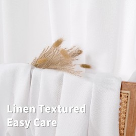 BGment Short Linen Curtains 48 Inches Length 2 Panels for Window, Rod Pocket Light Filtering Textured Drapes for Kitchen Cafe Bathroom, White, 42 X 48 Inch