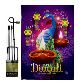 Ornament Collection Lights Flag Garden Stake Banner Pole Stand Set Outdoor Tapestry Door Sign Porch Yard Home Wall Poster Cemetery Lawn, Diwali Decorations Gifts Made in USA