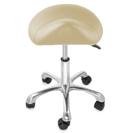 Saloniture Professional Ergonomic Saddle Stool, Cream - Adjustable Hydraulic Seat, Rolling Spa Salon Chair with Swivel Wheels