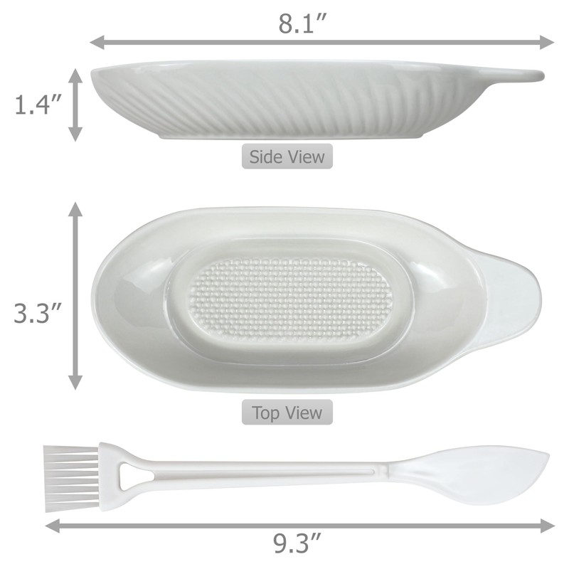 EIKS Ceramic Ginger Grater Plate with Scraper for Grinding Wasabi