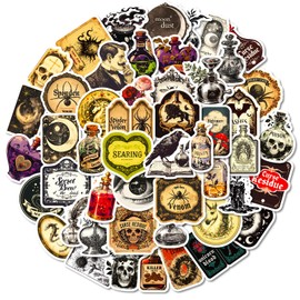 50Pcs Vintage Apothecary Stickers, Gothic Skull Decals for Laptop, Scrapbook, Skateboard, Kindle, Luggage, Journal, Water Bottle, Bumper, Waterproof Vinyl Dark Anime Stickers for Teens and Adults