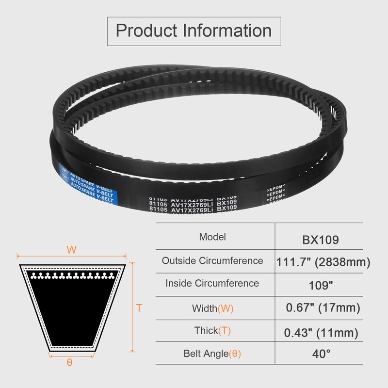 sourcing map BX109 EPDM V-Belt, Raw Edge Cogged Industrial Rubber