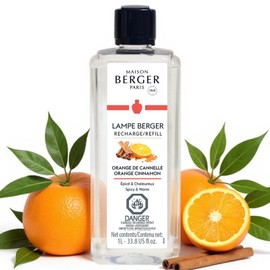 Maison Berger Orange Cinnamon Lampe Berger Refill, 1 Liter (33.8 fl oz), 2-in-1 Catalytic System, Neutralizes Odors and Diffuses Fragrance, Ginger, Orange, Tonka Bean, Nutmeg, Cinnamon, Made in France