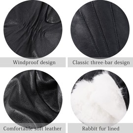 Harssidanzar KL027EU Leather Gloves for Women, Winter Rabbit Fur Lined Soft Genuine Leather Gloves, black