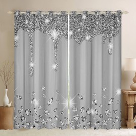 Silver Glitter Curtain (Non-Glitter), Sparkling Party Decorations, Blackout Curtains for Bedroom, Diamond and Jewelry Blackout Curtains (30%-50%), Window Decorations(2 Panels, 38 x 45