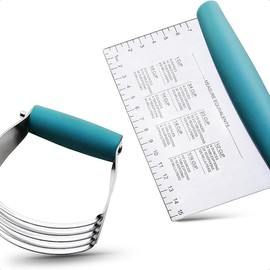 Stainless Steel Pastry Blender Cutter and Bench Scraper Set, Efficient Multipurpose Kitchen Baking Essential Tool with Comfortable Grip Handle-Perfect for Nut, Pie and Dough Processing - Color: Turquoise