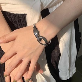 Cybche Punk Chunky Cuff Bangle Bracelet Silver Cuff Bracelet Wide Open Bracelet Irregular Shape Bracelet Adjustable Metal Bangle Bracelet Minimalist Bangle Jewelry for Women