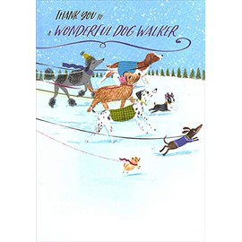 Designer Greetings Seven Dogs on Leashes Walking in Snow Dog Walker Christmas : Holiday Card