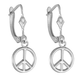 Claddagh Gold - 925 Sterling Silver Lever back Peace Symbol Dangle Earrings