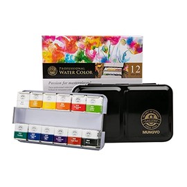 MUNGYO Sargent Art 32-6012 Artist Quality Professional Watercolor Set, Tin Case, Green,White, 12 ct