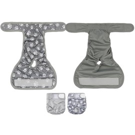 AMEOOR Reusable Dog Nappies Female 2 Packs, Washable Sanitary Wraps Panties for Dogs Puppy, Soft Period Heat Pants for Dogs Pets Grey L