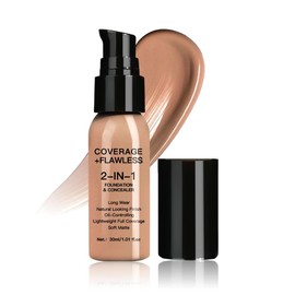 QIDSTERS 2 in 1 Foundation Concealer, Lightweight Creamy Long Lasting Face Makeup for Combination Oily Skin, Conceals Dark Circles Under Eyes Dark Spots and Blemishes, Vegan Cruelty-Free, Honey Beige
