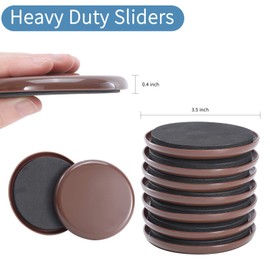 Kayzn Furniture Sliders 8pcs 3 1/2 inch - Heavy Duty Reusable Round Sliders for Moving Furniture on Carpet, Easily Move Couches/Beds/Armoires