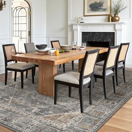 GENIMO 3x5 Area Rug, Washable Rugs for Living Room, Bedroom Rug Non Slip Indoor Low Pile Lightweight Thin Chenille Print Dining Room Rug for Kitchen and Home Office, Slate Gray