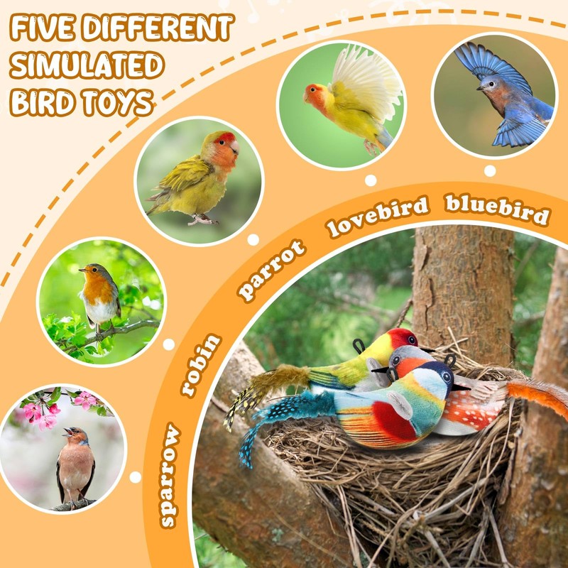 RattanView 5 Pcs Interactive Bird Simulation Toy for Cat with