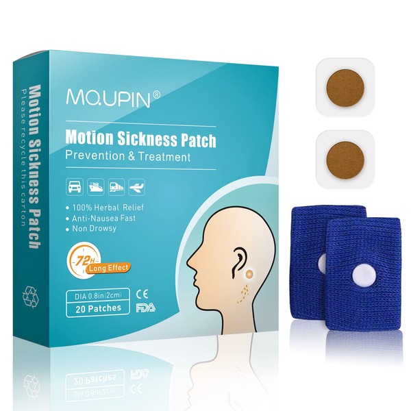 MQUPIN® Travel Sickness Patch for Car and Boat Trips Cruises and Air Travel Relieves Nausea, Dizziness and Vomiting from Seasickness, Works Quickly and Without Side Effects