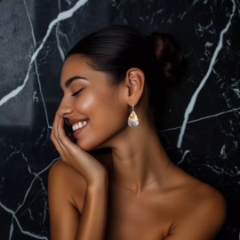 Twisted R Design Calico Floral Print Wood Dangle Teardrop Print Earrings Jewelry