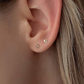 14k flat heart mini earrings, 2 types, layered gold earrings, inner pieces, plain (each) / 14k 플랫 하트 미니 귀걸이 2종 레이어드 금 귓바퀴 이너컨츠 민자(낱개)