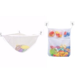 2 x Spielzeug-Aufbewahrungsnetztasche, Kinder-Badezimmer-Spielzeug-Organizer mit 5 starken Saugnapf-Haken, zum Aufhängen, faltbares Badespielzeug, Aufbewahrungsnetze zum Sortieren und Zugriff auf