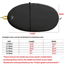 UCEDER Universal Kayak Cockpit Cover - Waterproof Seal Cockpit Cover with Adjustable Bungee Cord Rim Attachment - Heavy Duty Kayak Seat Cover Perfect for Outdoor and Indoor Storage(1.4 Deck)