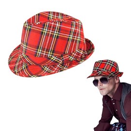 Lizzy Scottish Tartan Trilby Hat 27cm (Adult) | Tam O'Shanter Hat Scotts Scottish Scotland Goth Punk Mini Burns Night Bay City Rollers Fancy Dress Outfit Accessories Red (1)