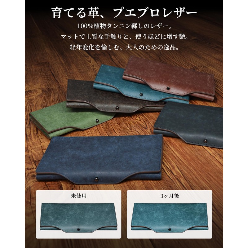 Kawaoto Men's Long Wallet, Pueblo Leather, Large Capacity, Genuine Leather,