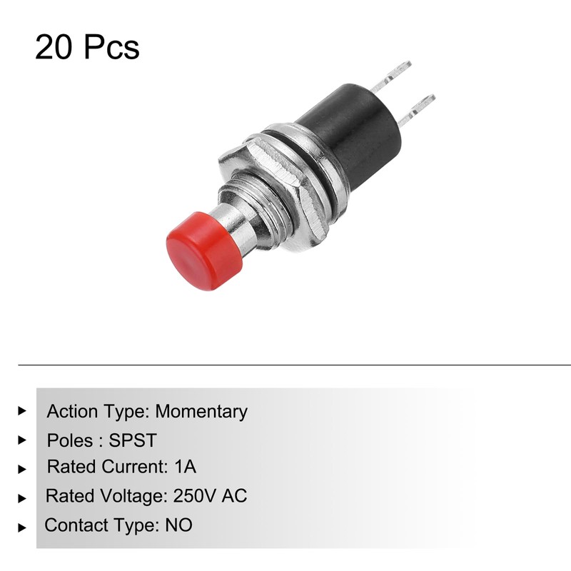 sourcing map 20 Pcs 1A 250V AC 7mm Mini Momentary