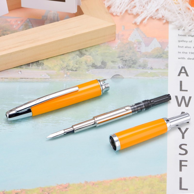 Jinhao 10 Capless Fountain Pen with Box, Orange Retractable Fine