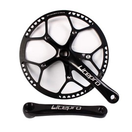 Folding Bike 130 BCD Crank, Round Single Speed Chainring 45T 47T 53T 56T 58T, Bicycle Black Aluminium Alloy Ultralight Sprocket Crankset, Fit 14'' 16'' 20'' Folding Bike