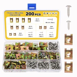 Gueenky Pack of 200 Sheet Metal Nuts, Tapping Screws, U-type Sheet Metal Nuts, Snap Nuts, Body Screws, Stainless Steel for Car Motorcycles