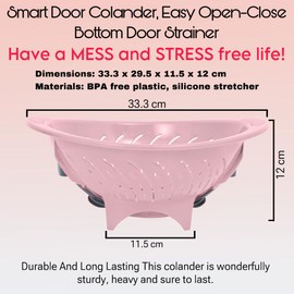 Collapsible Colander Salad Plastic Basket with Handle Food Strainer Vegetable Sieve & Container Draining Pasta Fruits Silicone Stretcher Multifunctional Kitchen Mesh BPA Free Dishwasher Safe (Pink)