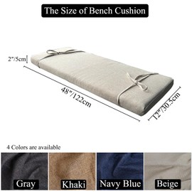 48 x 12 Inch Piano Bench Cushions for Indoor Furniture with Ties Non Slip Kitchen Dining Room Bench seat Cushion for Shoe Storage Ottoman Window Settee pad, Beige