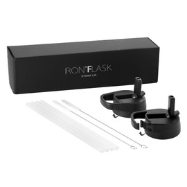 IRON °FLASK Carabiner Straw Lid for Wide Mouth Insulated Sports Water Bottles, Simple BPA Free, 2 Lids, 4 Straws, 2 Cleaning Brushes (Black)