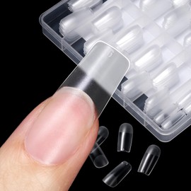 TOMICCA Nail Tips, Long Square, Pre-Sanded, 12 Sizes, Clear Tips, Natural Fit, For Practice, Salon Use, Self Gel Nail