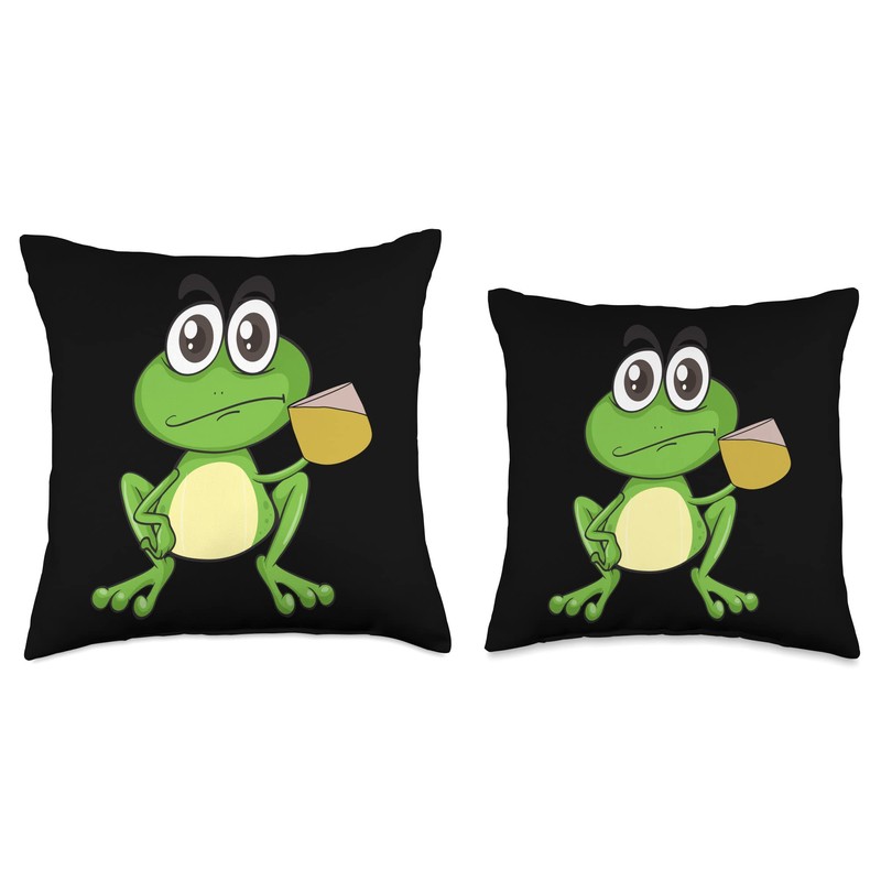 Cute Frog Drinking Tea kermit the frog Tea Throw Pillow