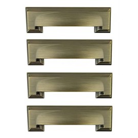 French Furniture Fittings Set of 4 Art Deco Kitchen Cabinet Square Cup Handles 2 Sizes, Cup Handles for Kitchen Cupboard Doors and Drawers Matt Antique Brass (Distance Between fixings 76 or 96mm)