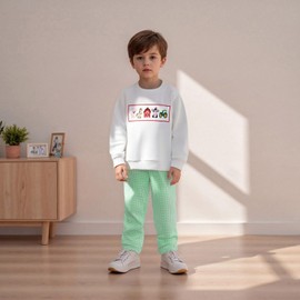 MAHUAOYIXI Toddler Boys Outfits 18-24 Months Long Sleeve Animal Embroidery Sweatshirts Pullover and Elastic Waist Plaid Pants Fall Winter 2Pcs Set Kid Boy Tracksuit 4-5 Years (Green, 2-3 Years)