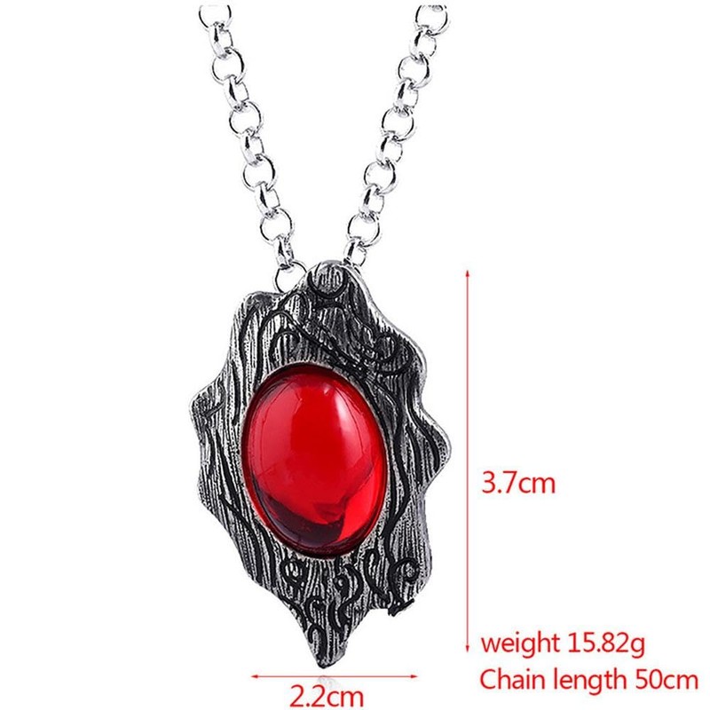 DUNHAO COS Anime Red Crystal Pendant Necklace Amulet Gift for