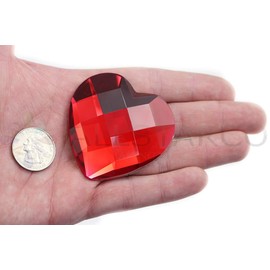 Allstarco 60mm Red Ruby H103 Large Heart Acrylic Flat Back Rhinestones for Cosplay Costume Props Embellishments Plastic Gems - Pack of 2