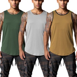 Mlgaril 3Pack Men's Althletic Quick Dry Gym Muscle Lightweight Tank Top Workout Sleeveless Shirt Bodybuilding Compression Fitness Stringer Jersey,Green/Grey/Black,L