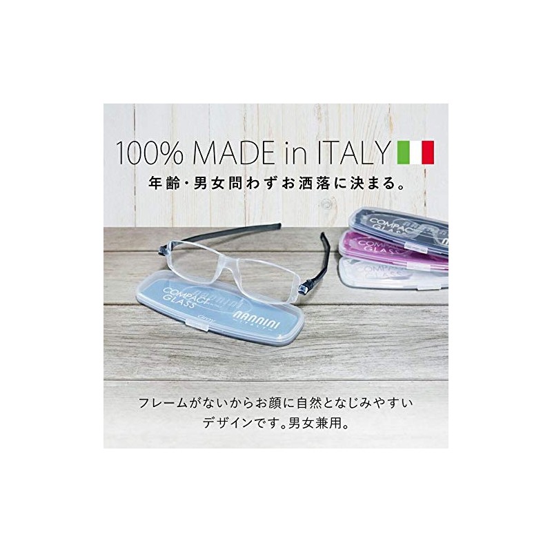 老眼鏡 コンパクトグラス2 nannini リーディンググラス 男性用 女性用 メンズ レディース シニアグラス 全12色(＋2.50,レッド)
