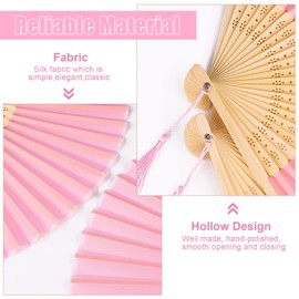 Vaktop Handheld Fan Folding, 2 Pcs Silk Hand Fans for Women Folding with Tassel and Fan Bag, Hand Fan Folding - for Gifts Dancing Cosplay Wedding Party Props Decoration (Pink)
